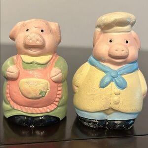 Vintage Pig Baker & Chef Cooks Salt & Pepper Shakers Ceramic Hand Painted